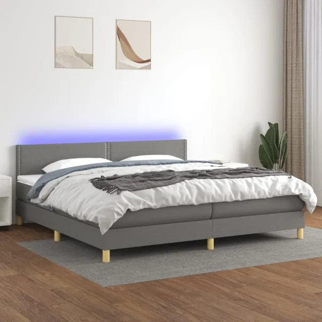 vidaXL Boxspring met matras en LED stof donkergrijs 200x200 cm grijs