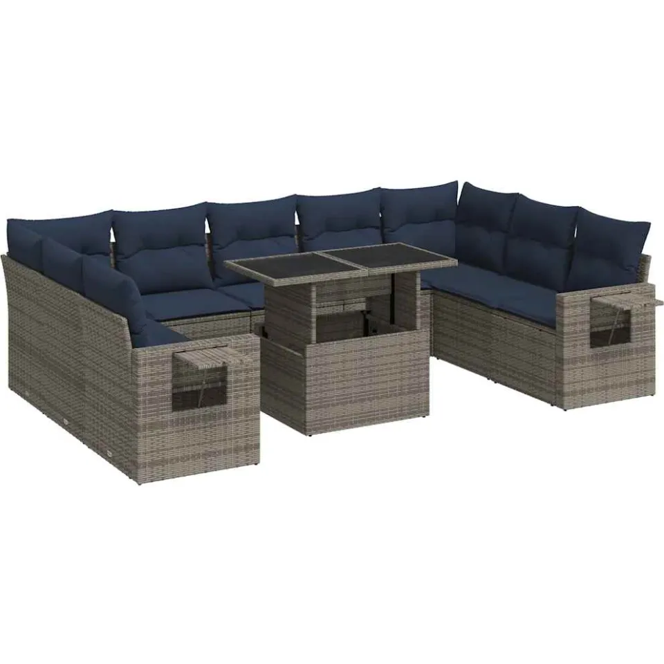 vidaXL 10-delige Loungeset met kussens poly rattan acacia grijs, foto 3