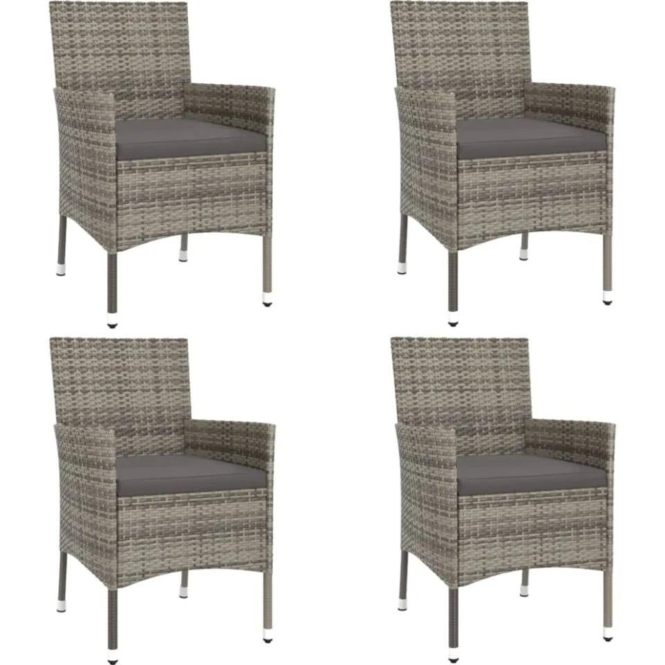 vidaXL 5-delige Bistroset met kussens poly rattan grijs