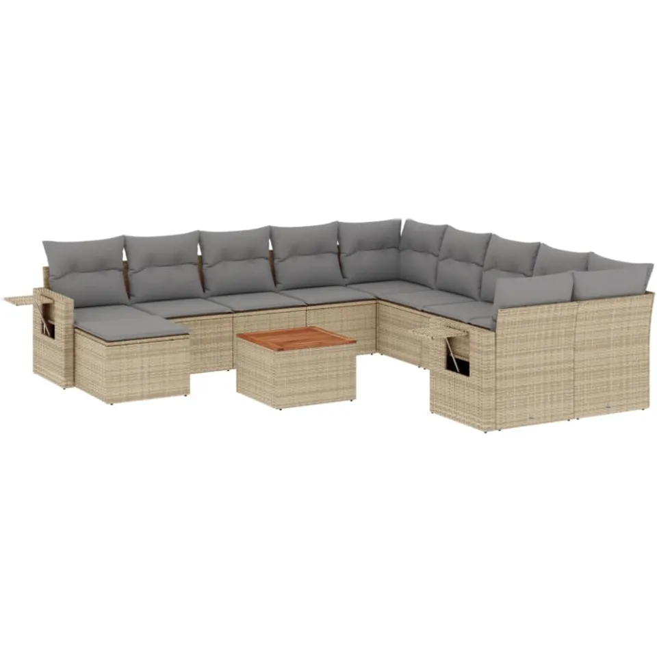 vidaXL 12-delige Loungeset met kussens poly rattan gemengd beige, foto 3