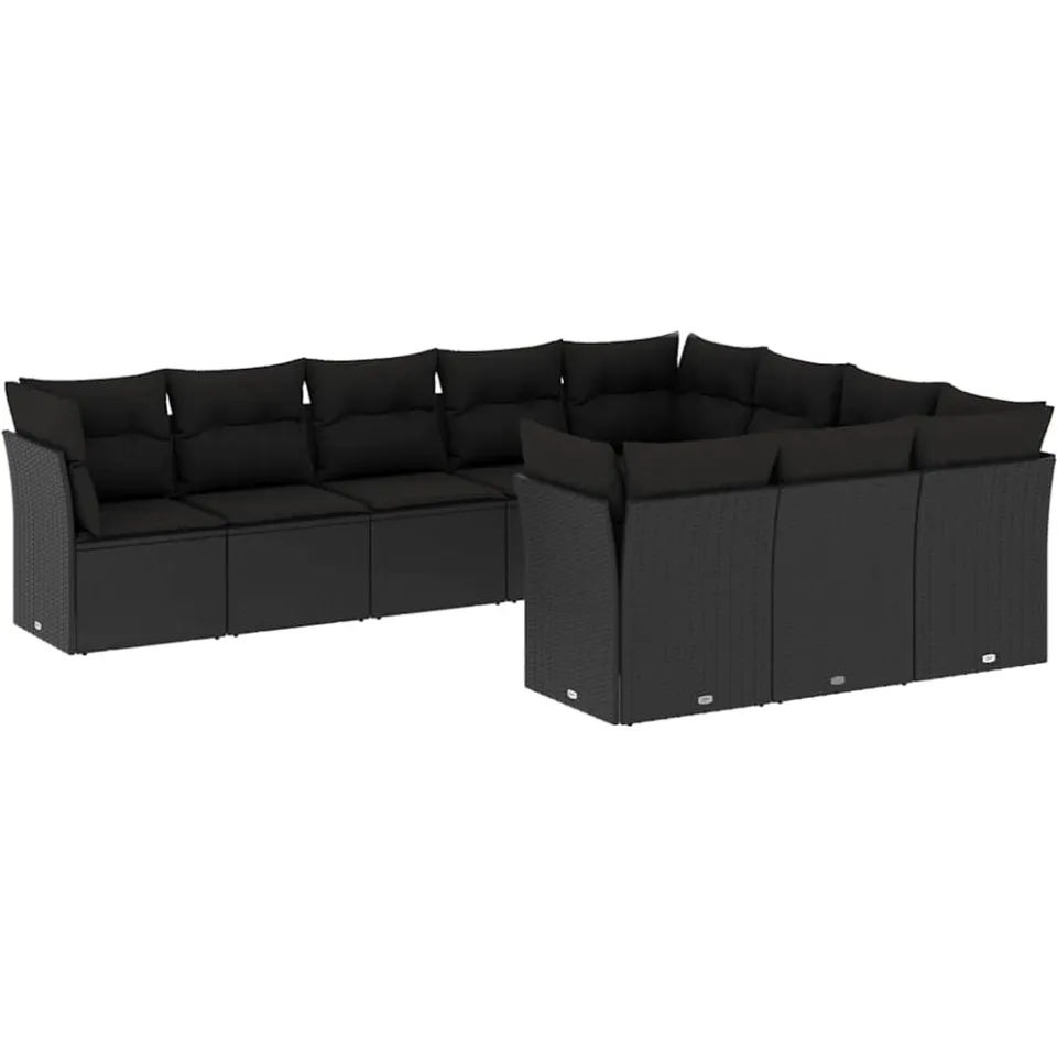 vidaXL 10-delige Loungeset met kussens poly rattan zwart