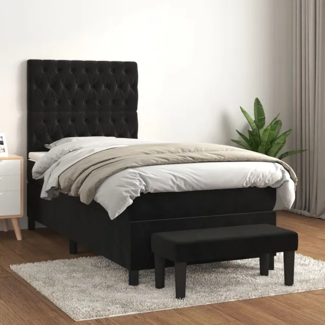 vidaXL Boxspring met matras fluweel zwart 100x200 cm