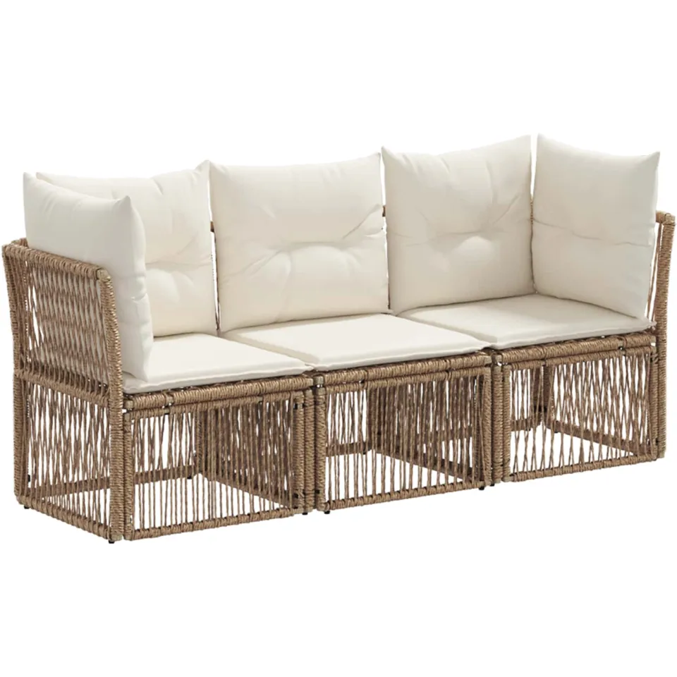 vidaXL Tuinbankenset 3 st 3-zits Beige poly rattan