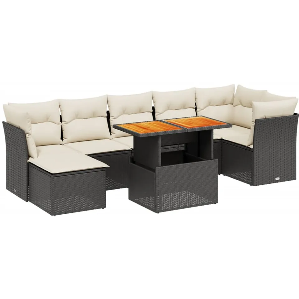 vidaXL 8-delige Loungeset met kussens poly rattan zwart