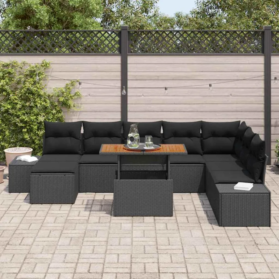 vidaXL Tuin Sofa Set 9 st Zwart Poly riet, foto 3