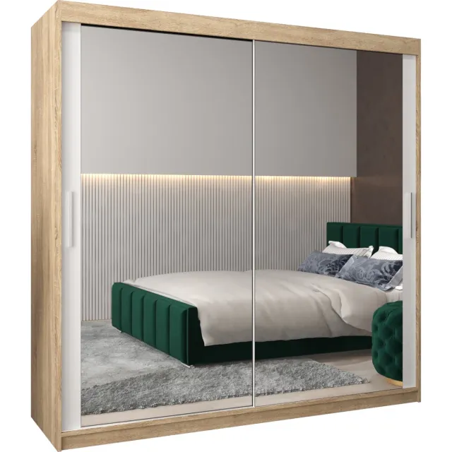 InspireME Kledingkast met 2 schuifdeuren, Modern-stijl, Kledingkast met planken (BxHxD): 200x200x62 - TORM III 200 Sonoma Eik + Wit Mat