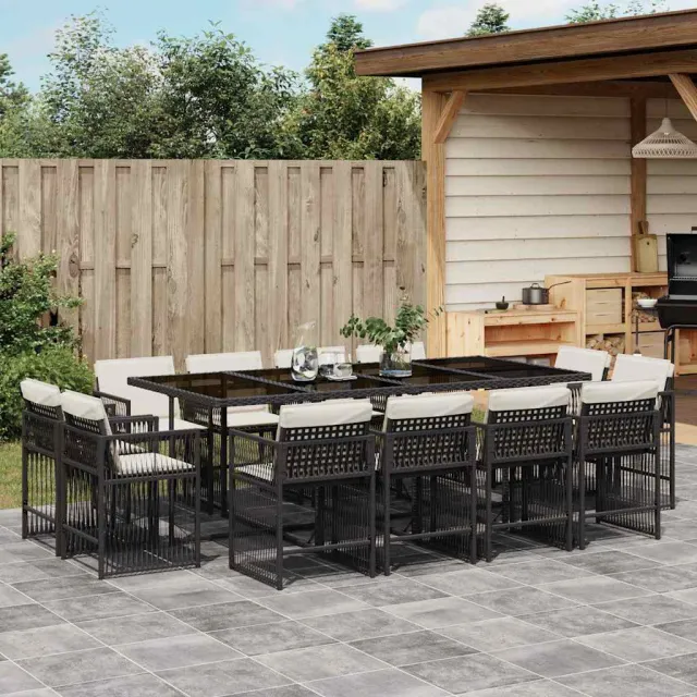 vidaXL 13-delige Tuinset met kussens poly rattan zwart