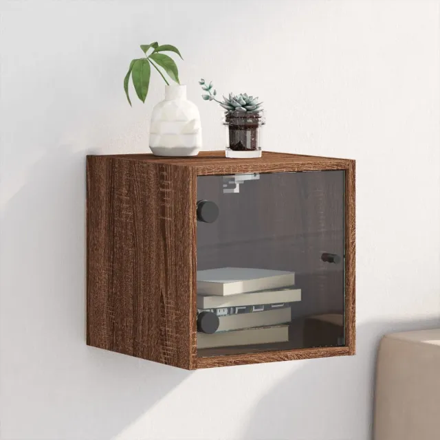 vidaXL Bedside Cabinet Brown Oak Compact Engineered Wood, Glass, foto 2