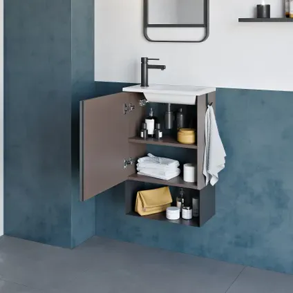 Royo Fonteinmeubelset Indus - Inclusief Wastafel En Open Plank - Softclose - Rokerig Zand - 46x25x70cm, foto 3
