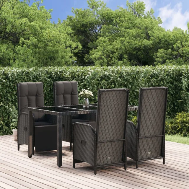 vidaXL 5-delige Tuinset met kussens poly rattan zwart, foto 2