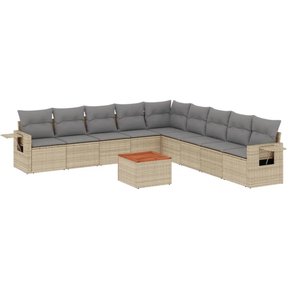 vidaXL 10-delige Loungeset met kussens poly rattan gemengd beige, foto 3