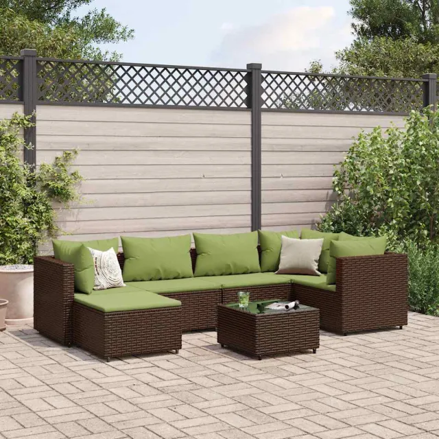 vidaXL 7-delige Loungeset met kussens poly rattan bruin, foto 2