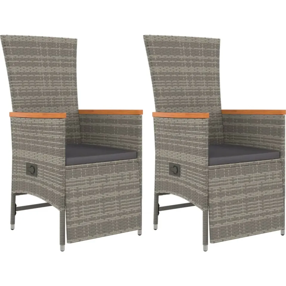 vidaXL 3-delige Tuinset met kussens poly rattan grijs, foto 3