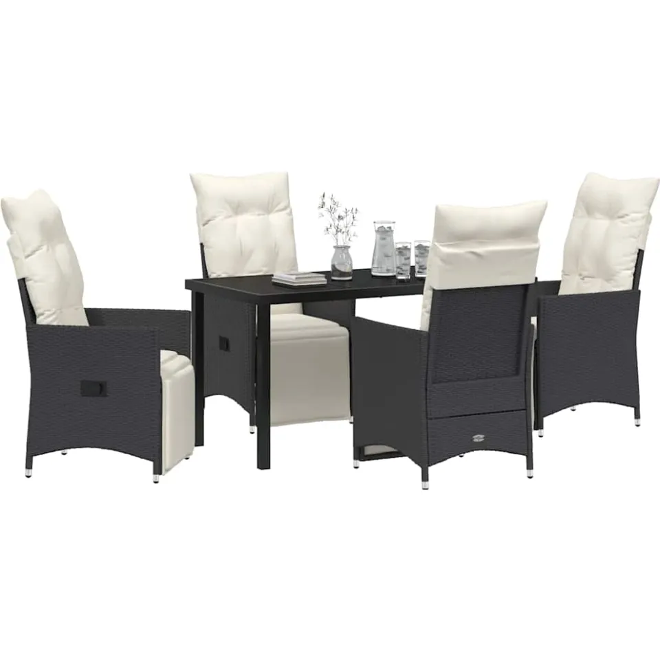 vidaXL Tuin eettafelset 5 st Zwart poly rattan