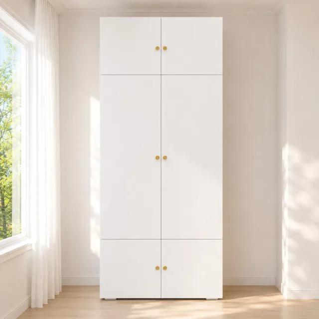 Clruro Kledingkast - 90 x 50 x 200 cm - Hangroede en 5 Vakken - Spaanplaat - Wit