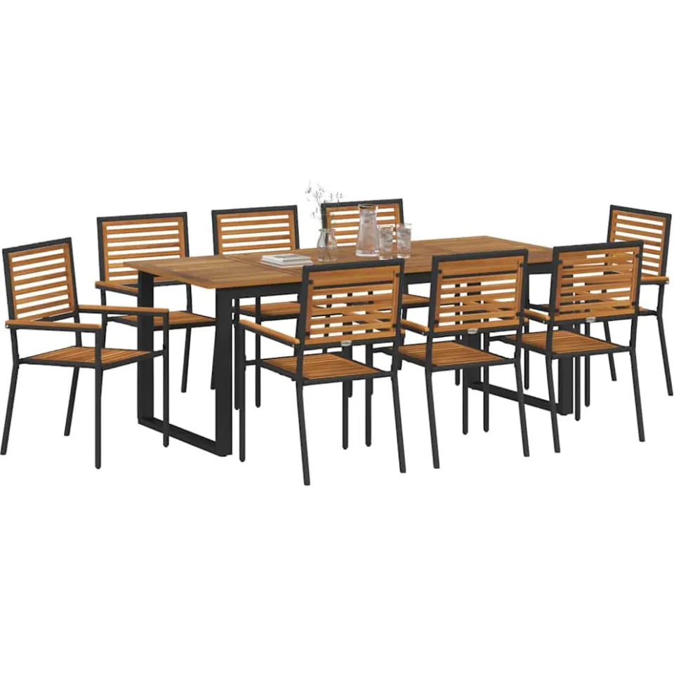 vidaXL Tuin eettafelset 9 st Zwart Massief Acaciahout