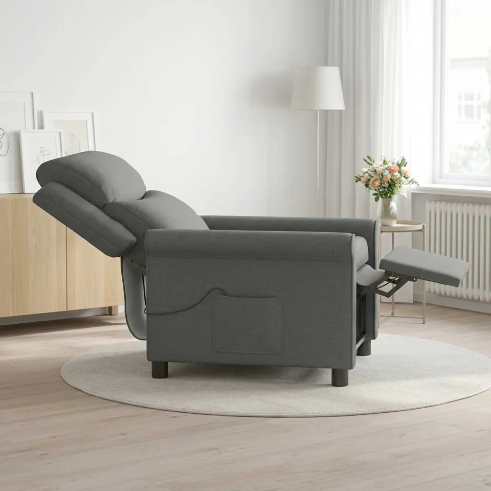 vidaXL Massage-relaxstoel Donkergrijs 69 x 93 x 102 cm Stof, foto 4