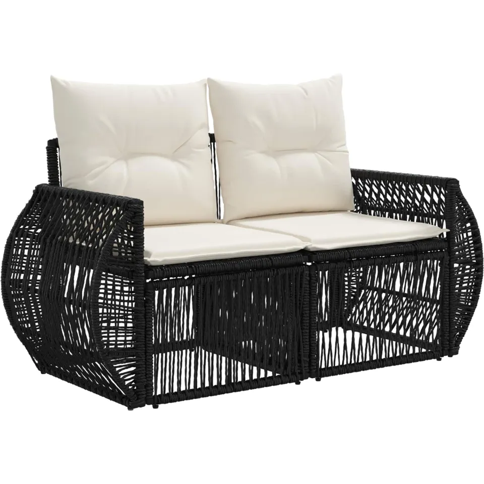 vidaXL Tuinbankenset 10 st 10-zits Zwart en Cream Wit poly rattan