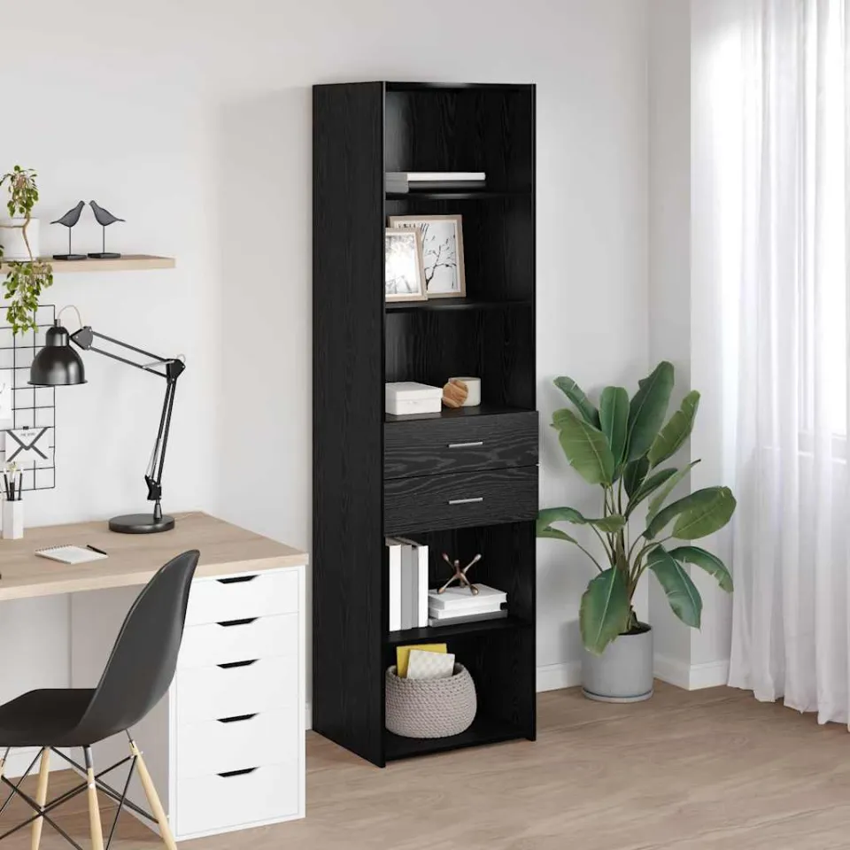 vidaXL Highboard Zwart Eiken 50 x 42,5 x 185 cm Bewerkt hout, foto 4