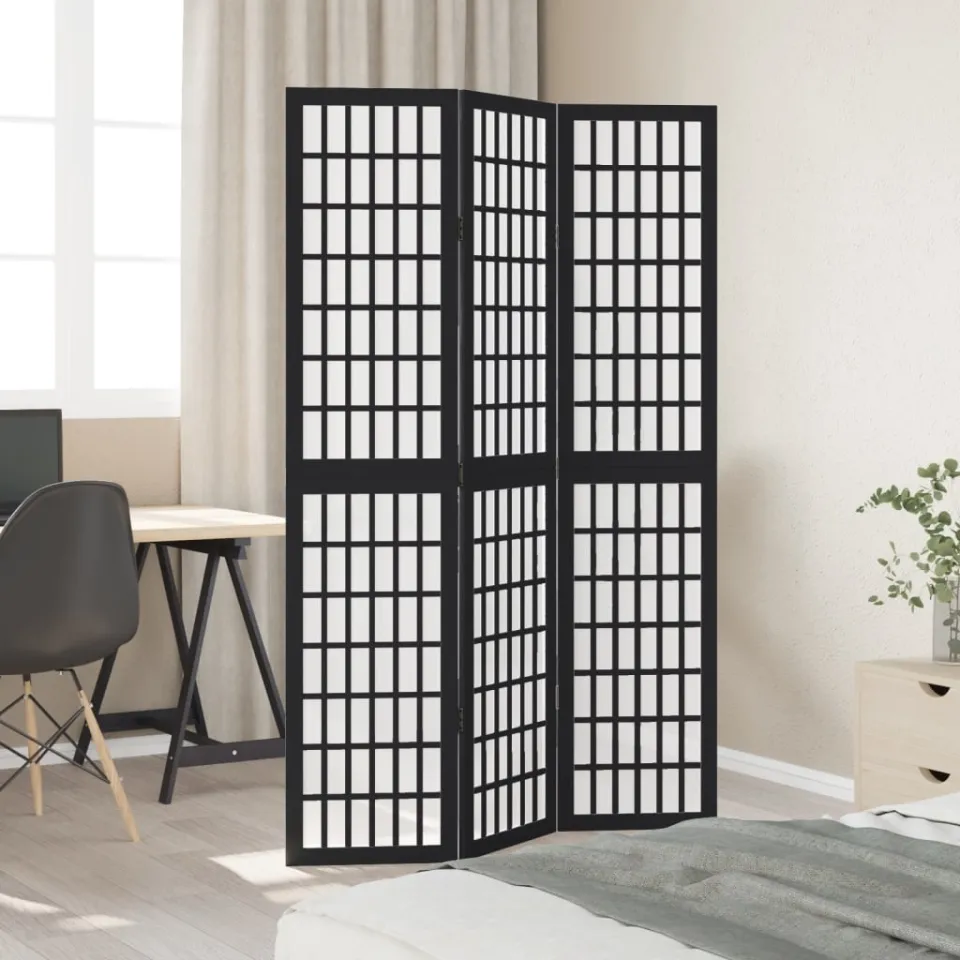 vidaXL Kamerscherm met 3 panelen massief paulowniahout zwart, foto 3