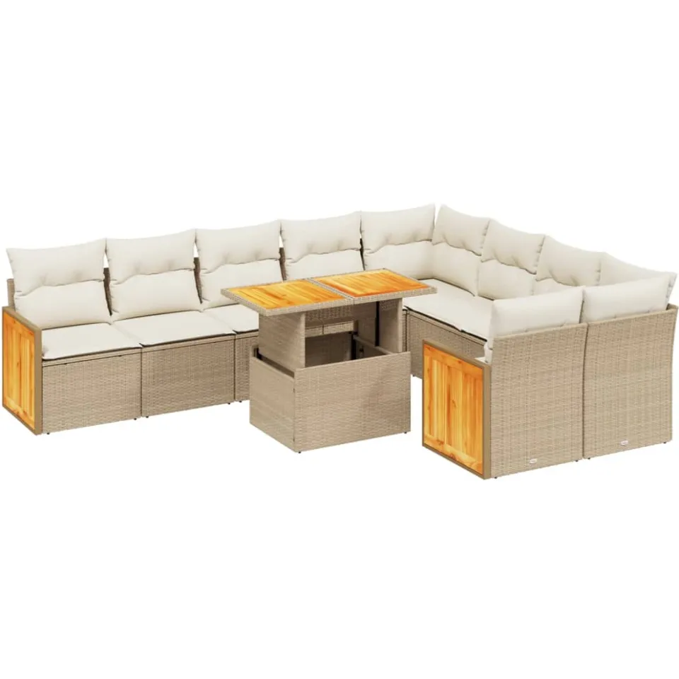 vidaXL 10-delige Loungeset met kussens poly rattan beige, foto 3