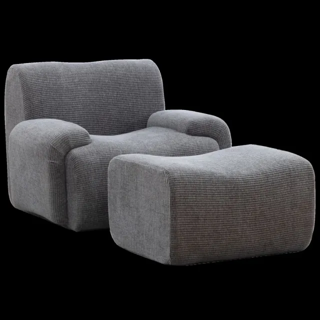 YYchan fauteuil met voetenbank - grijs - 113 x 94 x 78,5 cm - voetenbank 82 x 61,7 x 44,5 cm