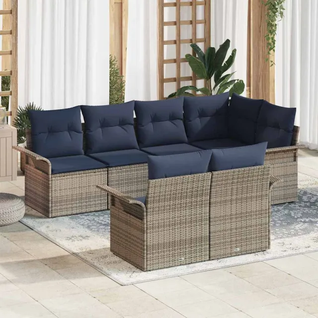 vidaXL Tuin Sofa Set 7 st Grijs Poly riet, foto 2