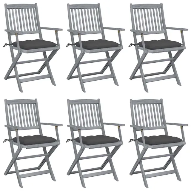 vidaXL Inklapbare stoelen 6 st met kussens massief acaciahout Anthraciet