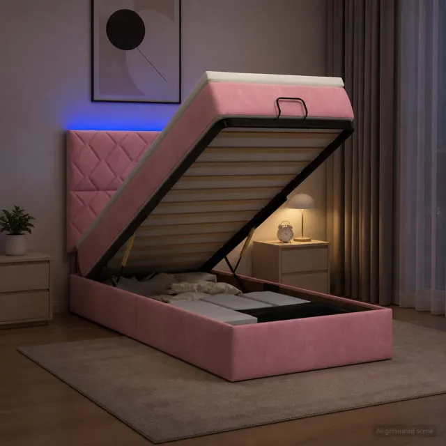 vidaXL Ottoman Bed met Matrassen en LED Roze 100 x 200 cm fluweel