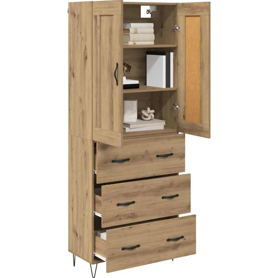 vidaXL Hoge kast Artisan Eiken 69,5 x 34 x 180 cm Bewerkt hout Bruin