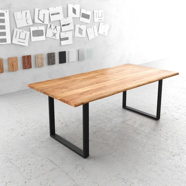 DELIFE Eettafel Edge acacia natuur 200x100 metaal zwart Live-Edge Bruin