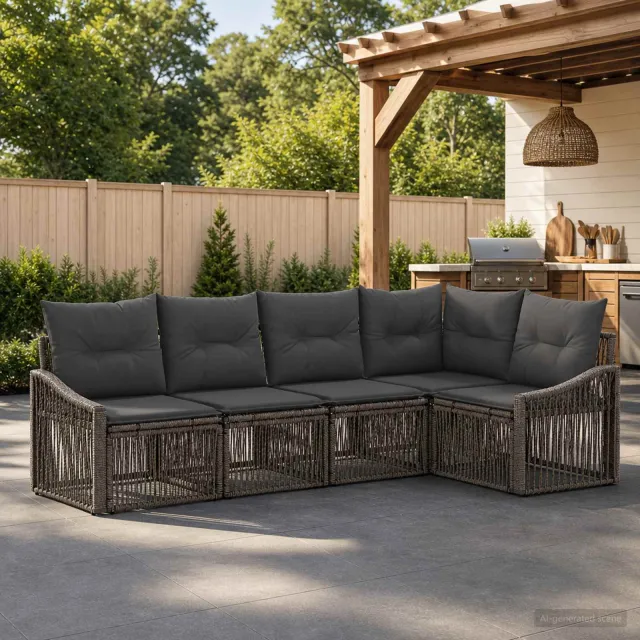 vidaXL Tuinbankenset 5 st 5-zits Grijs poly rattan, foto 2