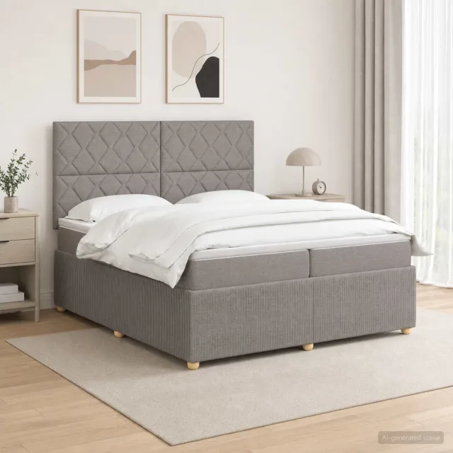 vidaXL Boxspringbed met matras met hoofdeinde Taupe 200 x 200 cm Stof