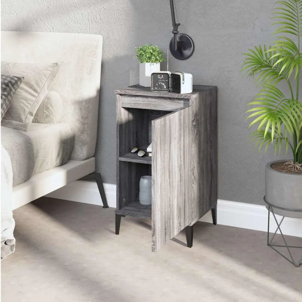 vidaXL Nachtkastje 40x35x70 cm bewerkt hout grijs sonoma eikenkleurig, foto 2