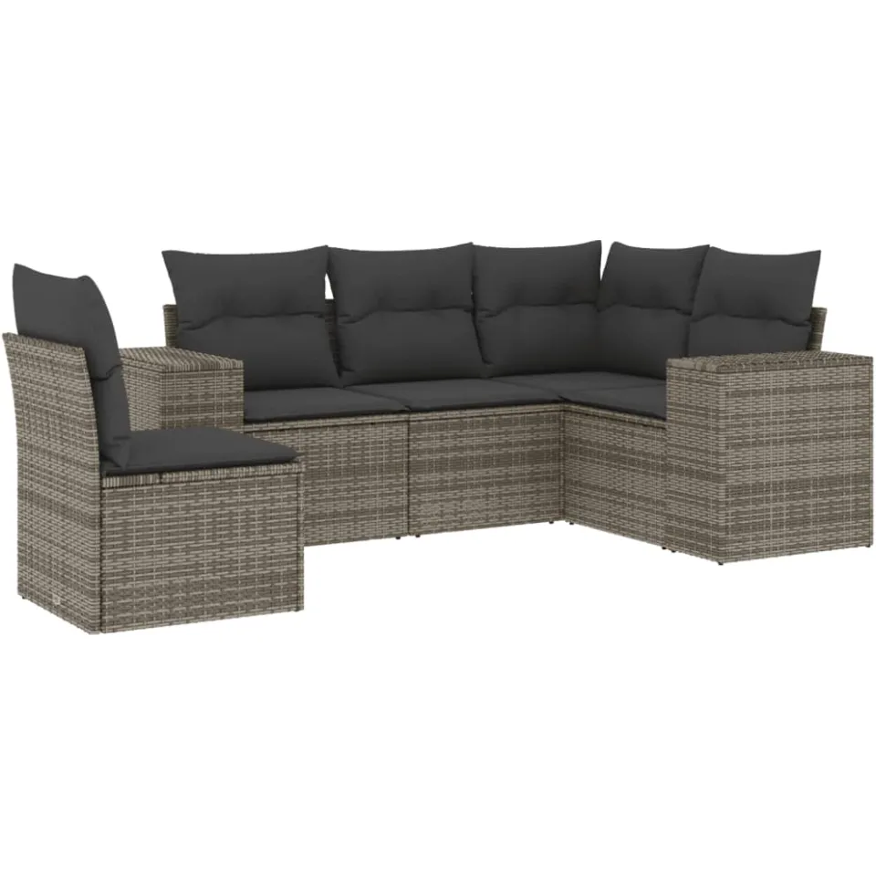 vidaXL 5-delige Loungeset met kussens poly rattan grijs