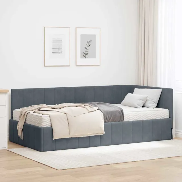 vidaXL Hoekbedframe met Matras 2 st Donkergrijs 100 x 200 cm Fluweel