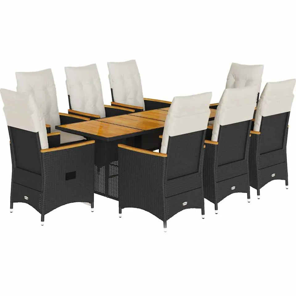 vidaXL 9-delige Tuinset poly rattan zwart