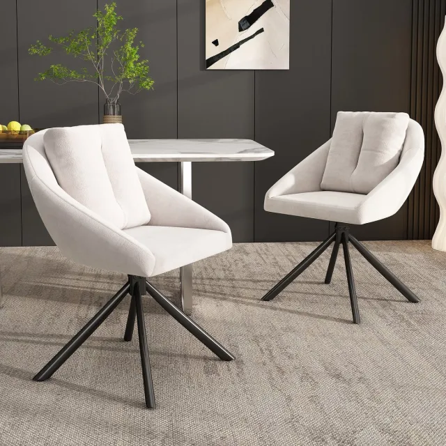 intebiki 360° draaibare eetkamerstoelen - set van 2 - fauteuil voor de woonkamer - holle rugleuning en dik zitkussen - keukenstoelen - Fluwelen - ergonomische stoel - geschikt voor slaapkamers en woonkamers - beige