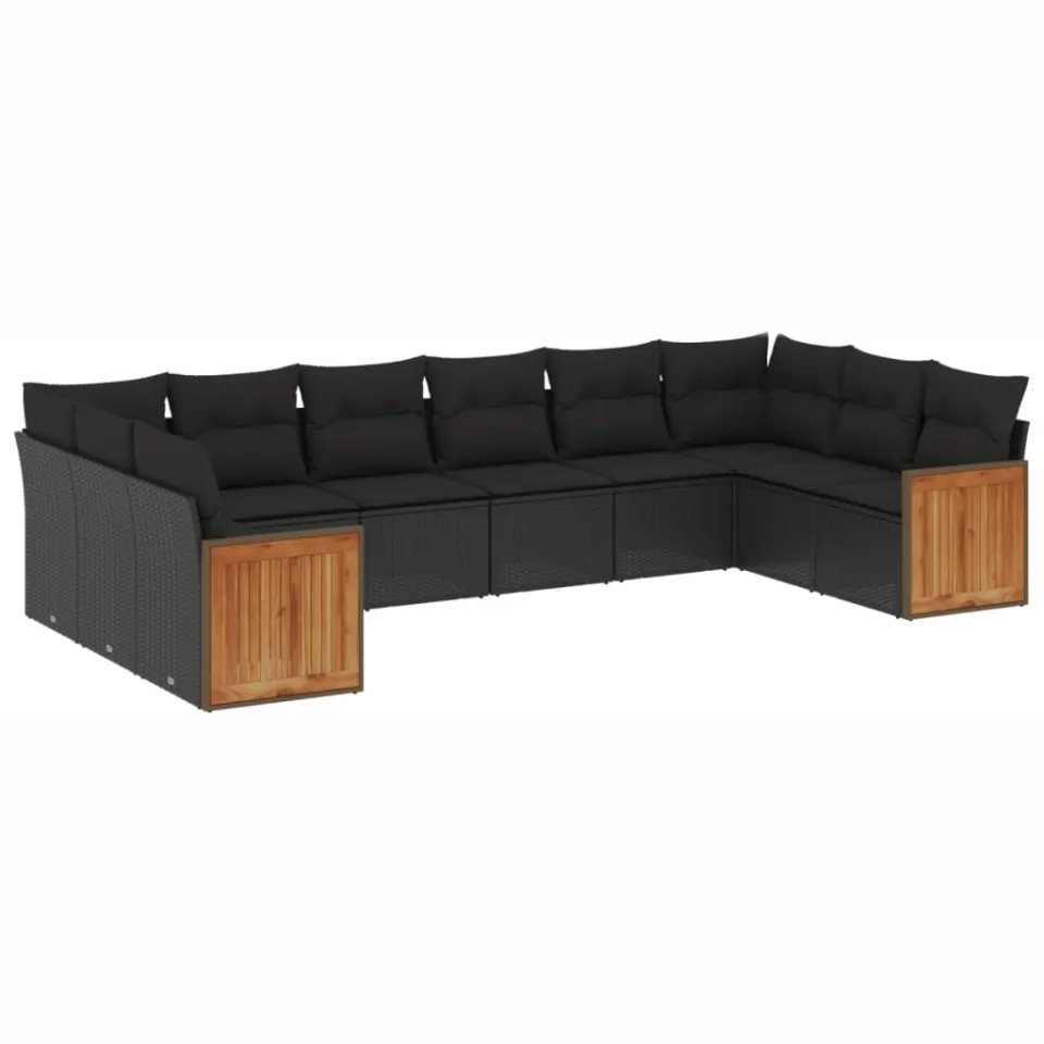 vidaXL 10-delige Loungeset met kussens poly rattan zwart, foto 3
