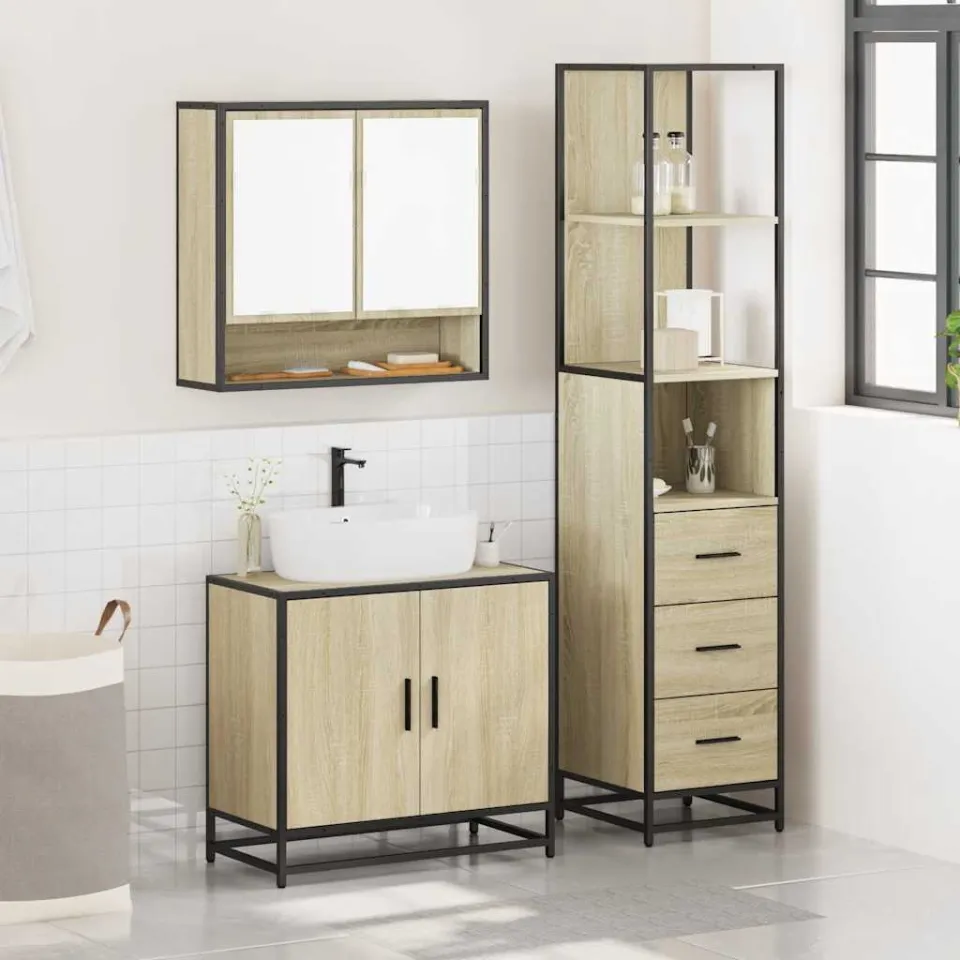 vidaXL 3-delige Badkamermeubelset bewerkt hout sonoma eikenkleurig, foto 2