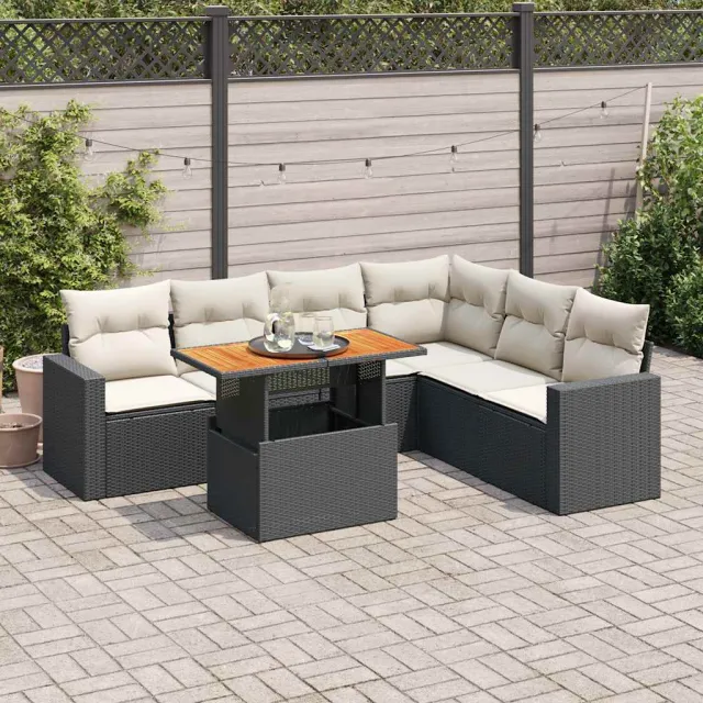 vidaXL 7-delige Loungeset met kussens poly rattan zwart, foto 2