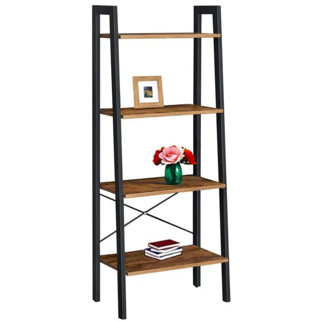 Homesy Ladderplank - staande plank - boekenplank - ladderplank - moderne ladderplank - hoge ladderplank - ladderplank voor opslag - 4 planken ladderplank - vintage bruin/zwart - 34 x 56 x 137,5 cm (D x B x H) bruin zwart