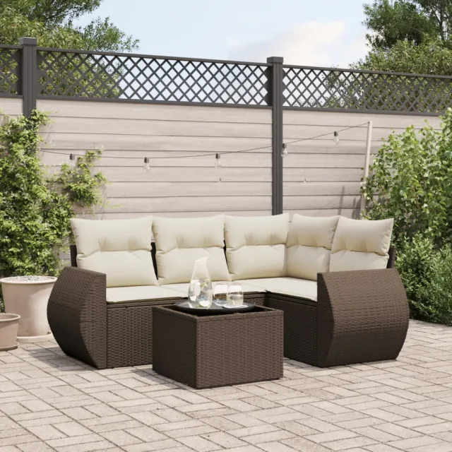 vidaXL 5-delige Loungeset met kussens poly rattan bruin, foto 2