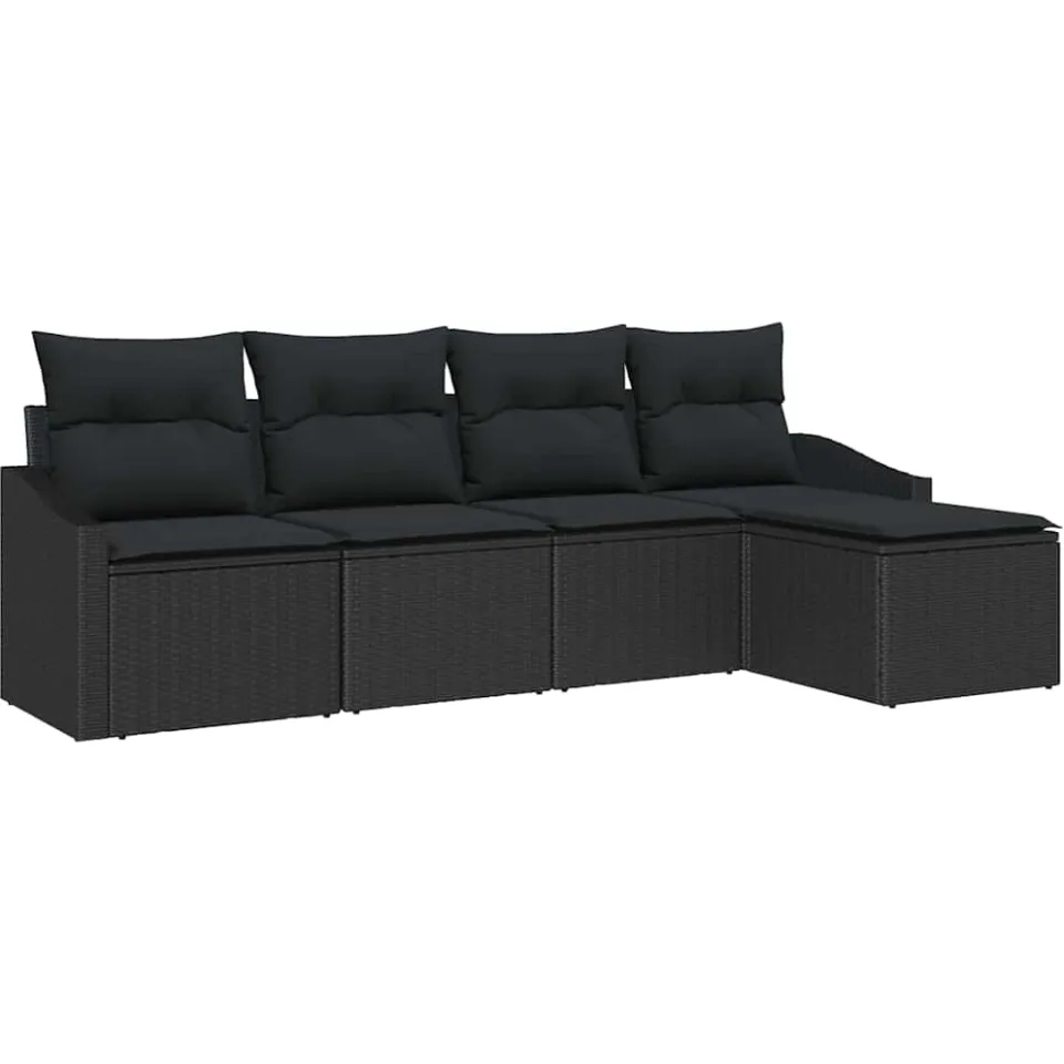 vidaXL Bankstel 5 st Zwart poly rattan