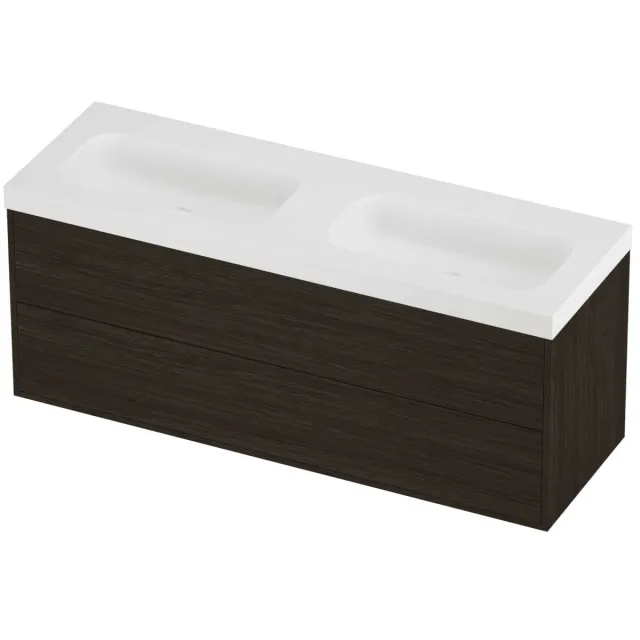 Proline Haga Badmeubelset Polystone Mezza Dubbel 140x46x58 cm Mat White Mokka Oak Eiken