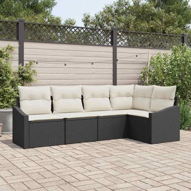 vidaXL Tuinbankenset 5 st Zwart en Wit poly rattan, foto 2
