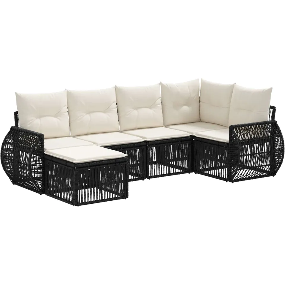 vidaXL Tuinbankenset 6 st 8-zits Zwart en Cream Wit poly rattan, foto 3