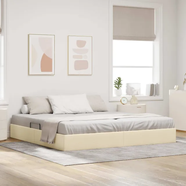 vidaXL Ottoman Bedframe met opslag Crème 200 x 200 cm Stof