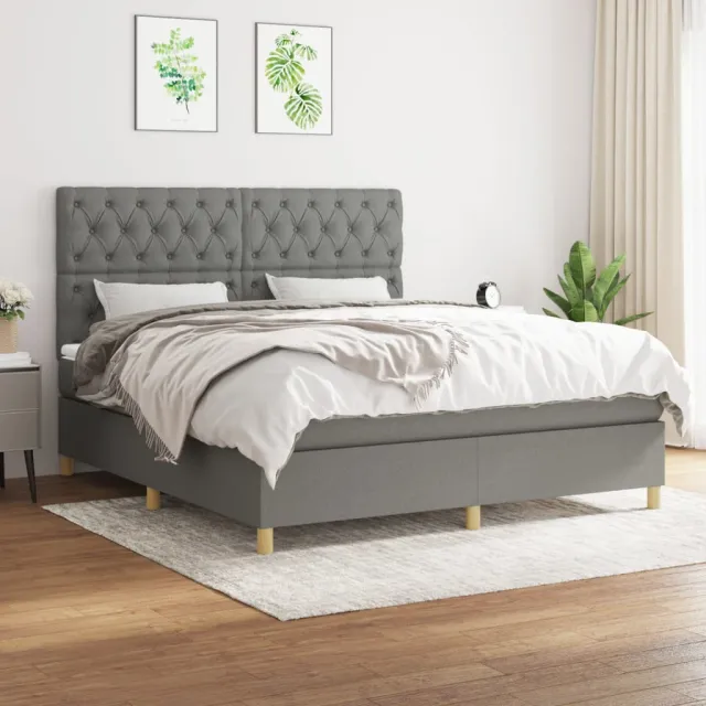 vidaXL Boxspring met matras stof donkergrijs 160x200 cm grijs