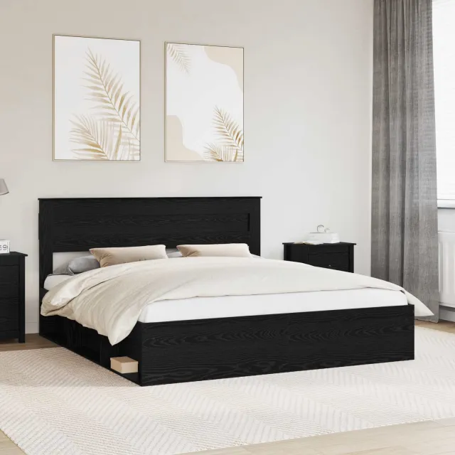vidaXL Bedframe Effen met opslag Zwart 200 x 200 cm Massief grenenhout
